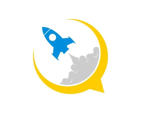 Abstract bubble chat with flying rocket inside Stock Illustration