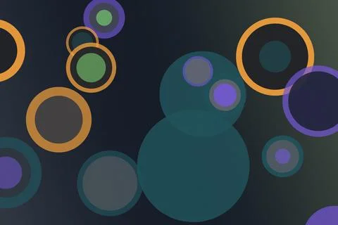 Abstract bubble circle pattern in teal, purple, and gold on a dark backgrou.. Stock Illustration