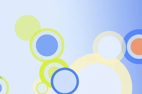 Abstract bubble circles in blue, lime, and cream float on a soft gradient b.. Stock Illustration