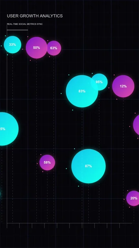 Abstract Bubbles Analytics Data Visualization Glowing Neon Circles on Dark .. Stock Footage 347071370