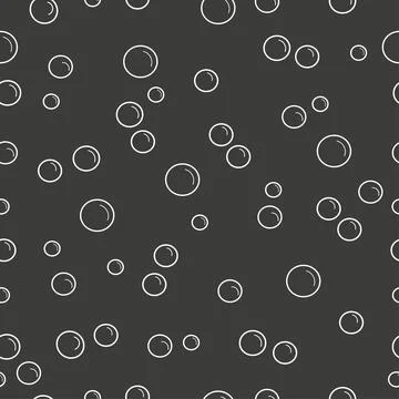 Abstract bubbles seamless pattern, white circles on black background. Illustrazione stock