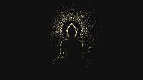 Abstract buddha statue forming from glowing particles on black background Stock Footage 337543628