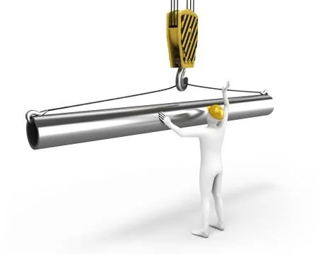 Abstract builder fastens straps on a pipe Stock Illustration