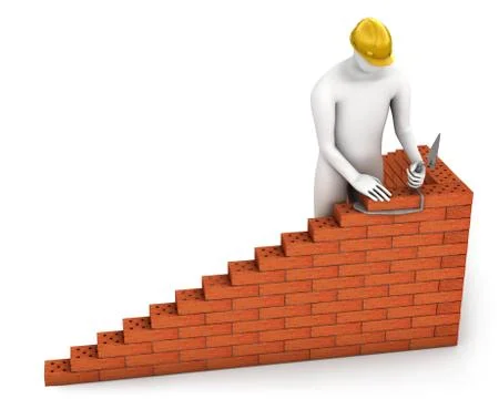 Abstract builder places a brick Stock Illustration