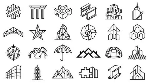 Abstract building construction icons vector line design set. Ilustración de archivo