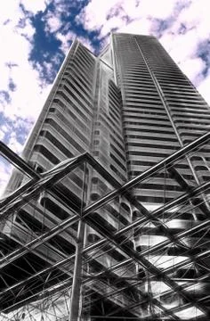 Abstract building structure versus blue cloudy sky Stock Illustration