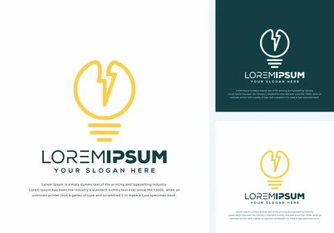 Abstract bulb and thunder logo design on white and green background Stock Illustration