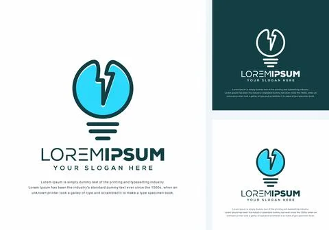 Abstract bulb and thunder logo design on white and green background Stock Illustration