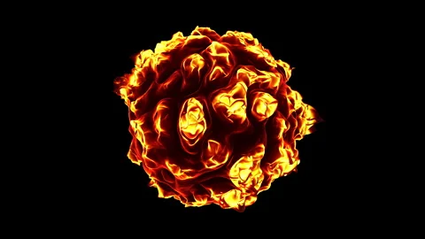 Abstract burning fireball plasma sphere rotating on black background, 3d render Stockbeeldmateriaal 333164027