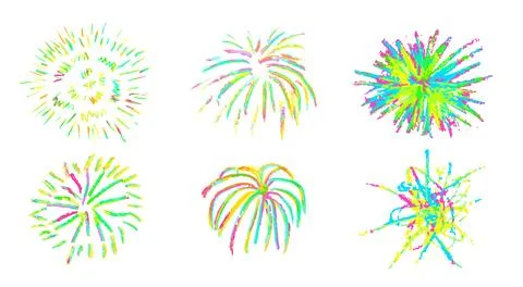 Abstract burst contour pattern fireworks set. Crayon wax pencil handdrawing Stock Illustration