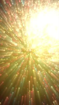 Abstract burst of glowing golden rays and colorful bokeh particles radiating  Stock Illustration