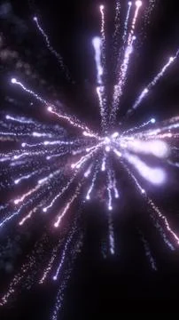 Abstract burst of glowing particles spreading in space with bright light trai Stock Illustration
