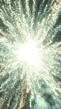 Abstract burst of glowing white particles radiating outward like an energy ex Stock Illustration