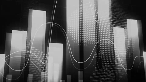 Abstract business chart with glowing bars and a wavy line showing financial.. Stock Footage 337871862