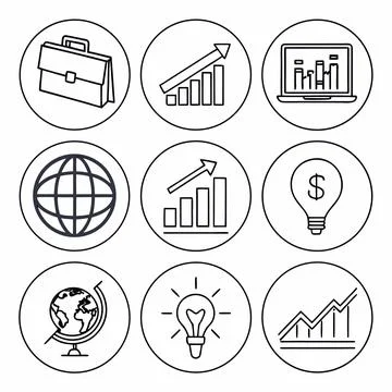 Abstract Business Icons Set with Consistent Stroke Style Stock Illustration