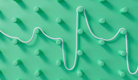 Abstract business problem solving concept. String finding route through a pin Stock Illustration