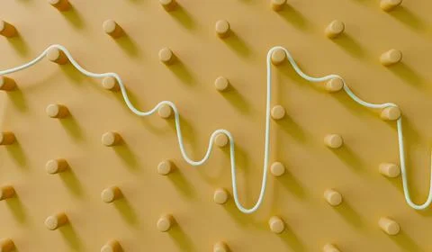 Abstract business problem solving concept. String finding route through a pin Stock Illustration