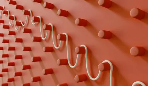 Abstract business problem solving concept. String finding route through a pin Stock Illustration