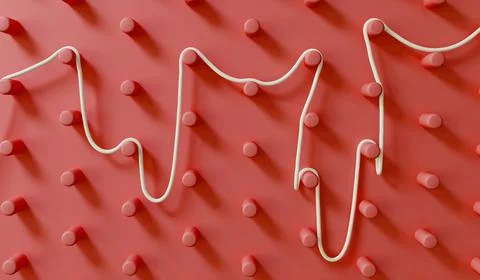 Abstract business problem solving concept. String finding route through a pin Stock Illustration