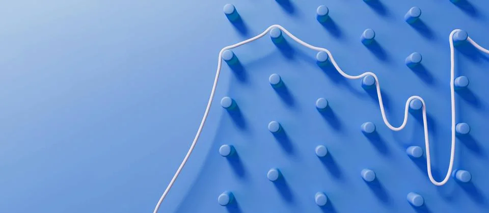 Abstract business problem solving concept. String finding route through a pin Stock Illustration