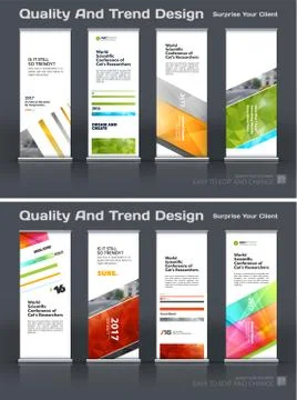 Abstract business vector set of modern roll Up Banner stand design template with Illustration
