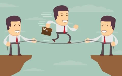 Abstract Businessmen Pulling together on a cliff Stock Illustration