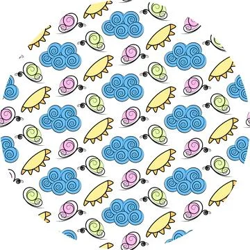 Abstract Butterflies Clouds sun Circle Background Texture in trendy Summer 스톡 일러스트