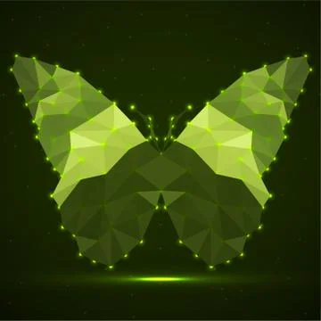 Abstract butterfly of colorful triangles, glowing polygonal geometric structu Stock Illustration