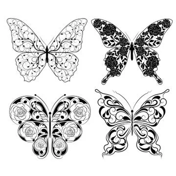 Abstract butterfly set. Vector illustration Stock Illustration