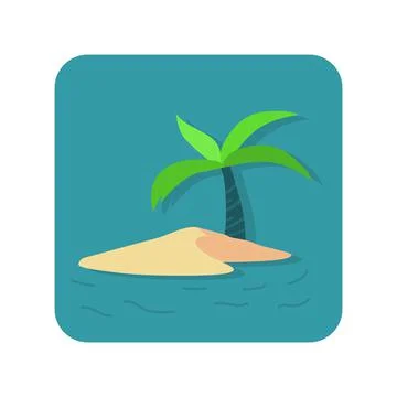 Abstract button icon palm tree on the island on a white background - Vector Stock Illustration