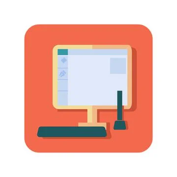 Abstract button icon personal computer on white background - Vector Stock Illustration