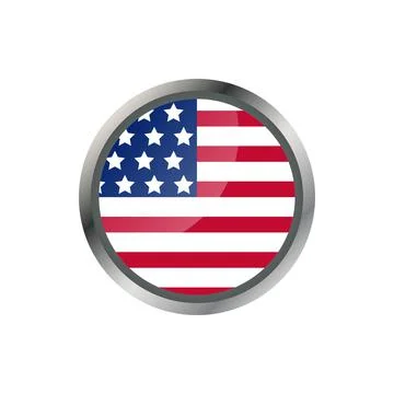 Abstract button with stylish metallic frame. USA flag vector illustration Stock Illustration