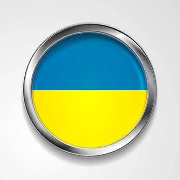 Abstract button with stylish metallic frame. Ukrainian flag. Eps 10 vector... Stock Photos