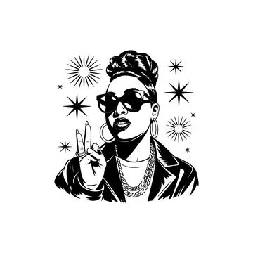 Abstract B&amp;W Vector Collage: Stylized Fashion Elements + July Symbols Stock Illustration