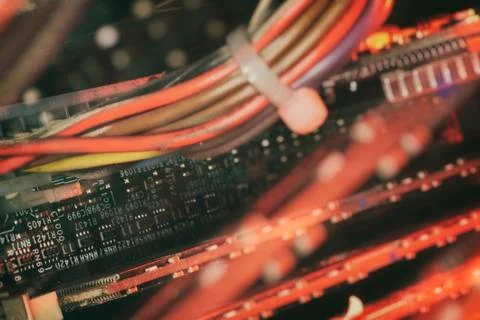 Abstract cables inside computer background Stock Photos