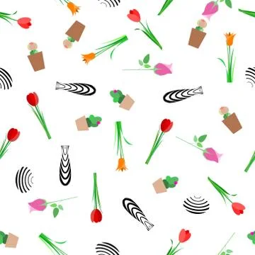 Abstract cactus with case seamless background. Stock Illustration