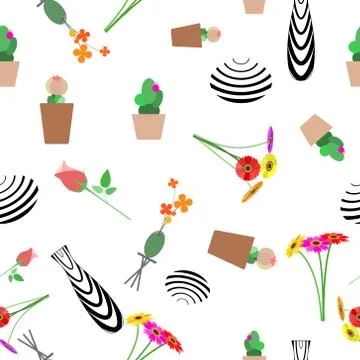 Abstract cactus with case seamless background. Illustrazione stock