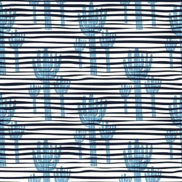 Abstract cactus seamless pattern. Blue cacti wallpaper. Geometric botanical e Stock Illustration