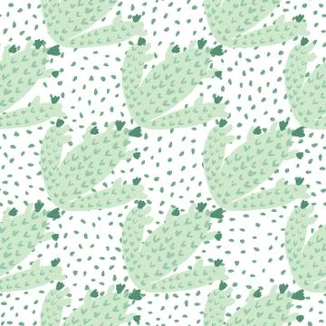 Abstract cactus seamless pattern. Green cacti wallpaper on dots background. Illustrazione stock
