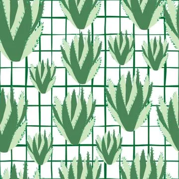 Abstract cactus seamless pattern. Green cacti wallpaper on stripes background Stock Illustration