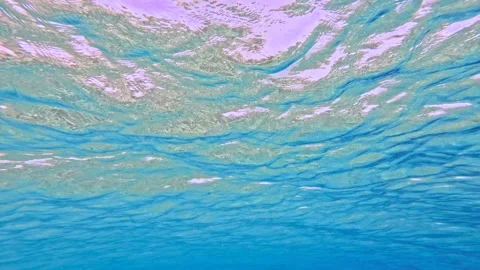 Abstract calm underwater water surface with blue light and waves Stock Footage 325941579