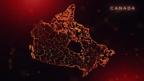 Abstract Canada Map Digital Network Background With Red And Orange Plexus Dot Stock Illustration