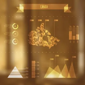 Abstract Canada Map with Infographic Elements on Blurred Background Stock Illustration