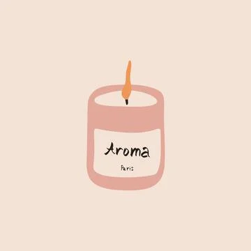 Abstract candle icon. Cartoon jar wax candle with multi wick, decorative hand Stock Illustration