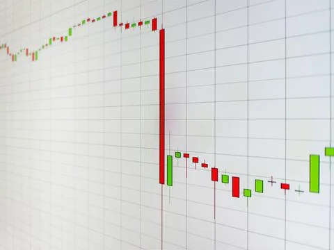 Abstract candlestick chart on white digital screen. Stock market or crypto data 写真素材