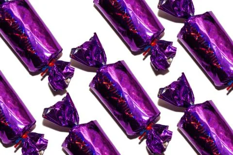Abstract candy texture. Candy wrapped in multicolored foil wrappers isolated  스톡 사진