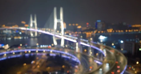 Abstract of car lights moving on multi row Spiral Nanpu bridge, Shanghai Stock Footage 107810574