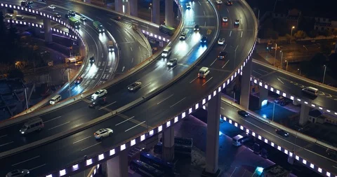 Abstract of car lights moving on multi row Spiral Nanpu bridge, Shanghai Stock Footage 107810688