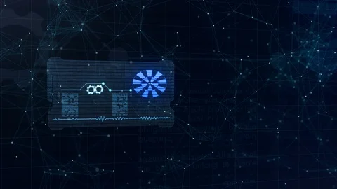 Abstract card with a blue sign of looping wheel and some other diagrams are Stock Footage 106541645