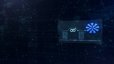 Abstract card with a blue sign of looping wheel and some other diagrams are Stock Footage 106541787